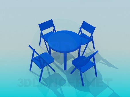 Modelo 3d Conjunto de mesa com cadeiras para café de verão - preview