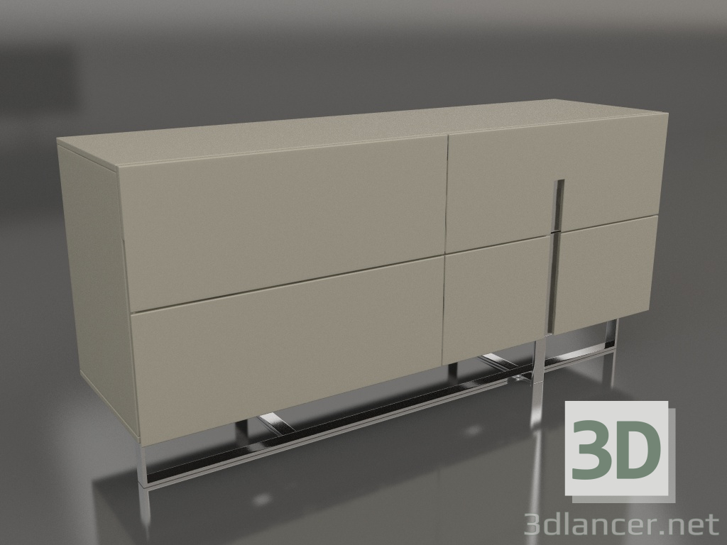 3d модель Комод, обробка глянсовий сіро-бежевий лак, полірована сталь (160x45.6x75 см) – превью