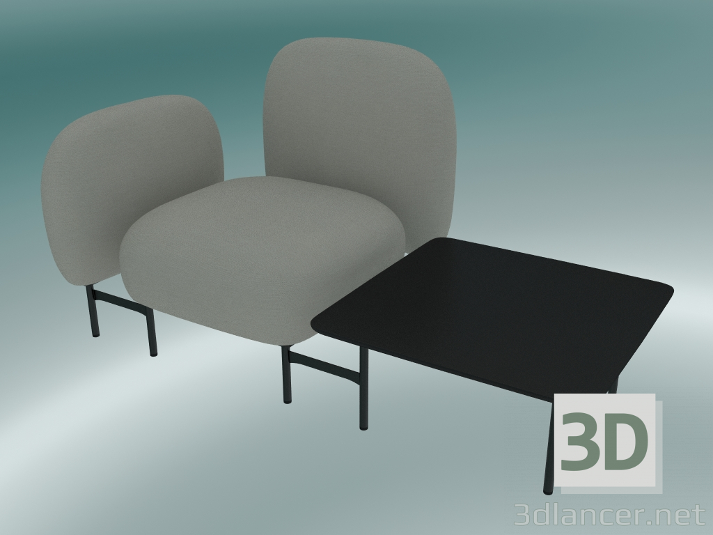 3d model Isole modular seat system (NN1, seat with square table on the left, armrest on the right) - preview