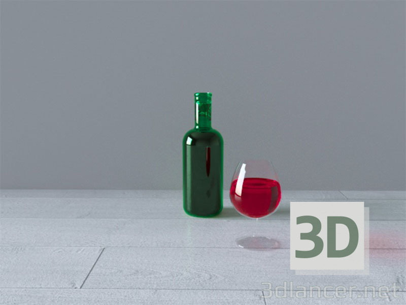 Modelo 3d Garrafa e vidro - preview