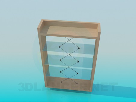 3d model Low wooden shelves with glass racks - preview