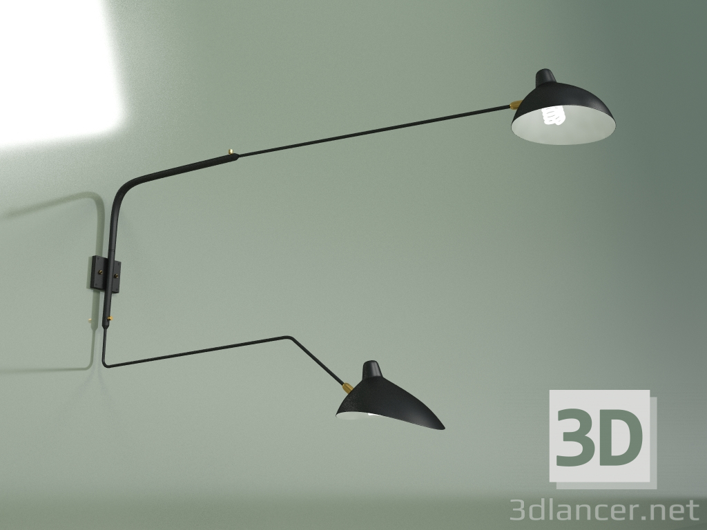 Modelo 3d Candeeiro de parede Sconce Mouille 2 luzes 2 (preto) - preview