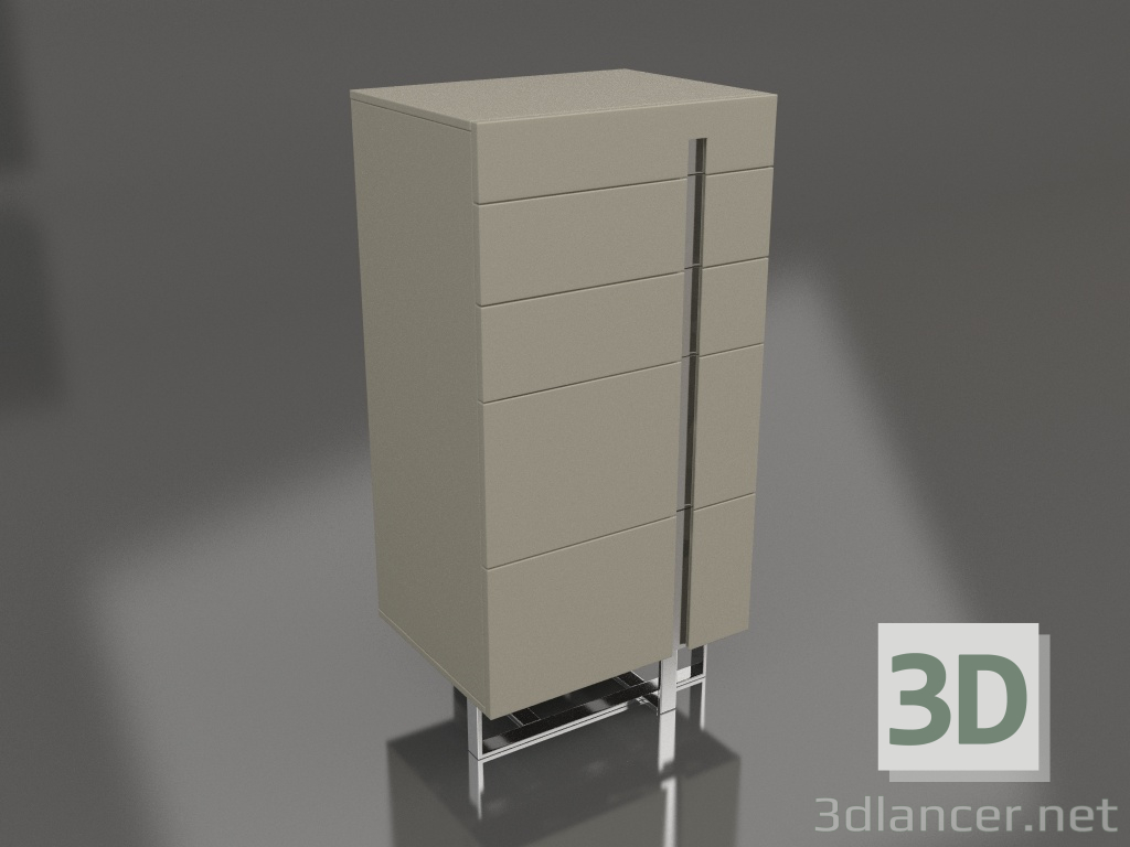 modello 3D Cassettiera alta, finitura laccata grigio-beige lucida, acciaio lucido (59,5x45,6x120 cm) - anteprima