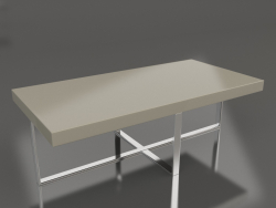 Mesa de centro com acabamento em laca cinza-bege brilhante, aço polido (200x59,5x39 cm)