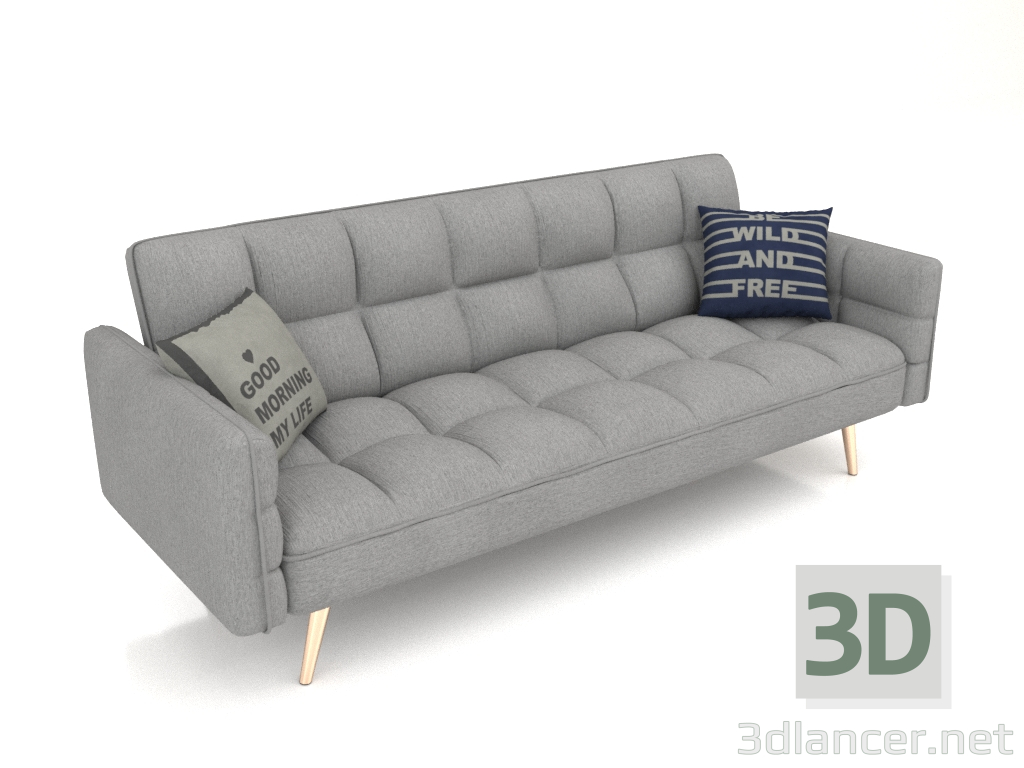 modèle 3D Canapé convertible Madrid (gris clair - pieds dorés) - preview