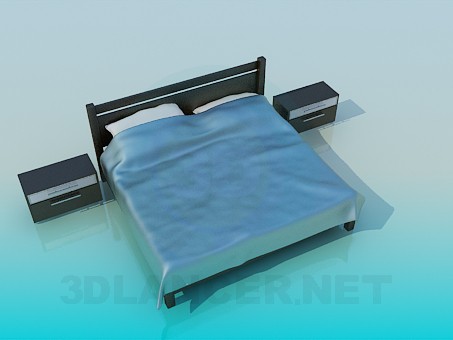 3d model Double bed with bedside tables - preview