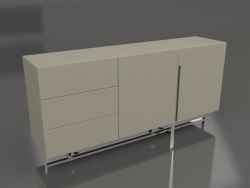 Aparador com acabamento em laca cinza-bege brilhante e estrutura em aço polido (180x41,6x85 cm)