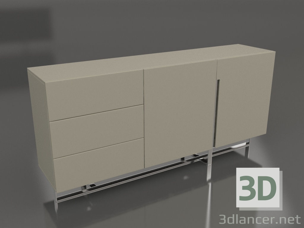 3d модель Буфет, обробка глянсовий сіро-бежевий лак, полірована сталь (180x41.6x85 см) – превью
