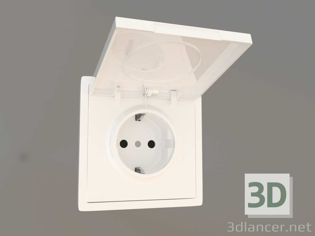 modèle 3D Prise avec mise à la terre et couvercle Schuko (16A, 250V, avec vis, blanc, DA52003) R98 - preview