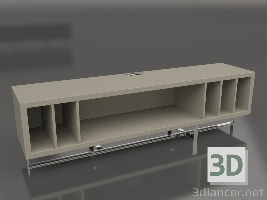 3D modeli TV sehpası, parlak gri-bej lake kaplama, cilalı çelik (200x45x55 cm) - önizleme