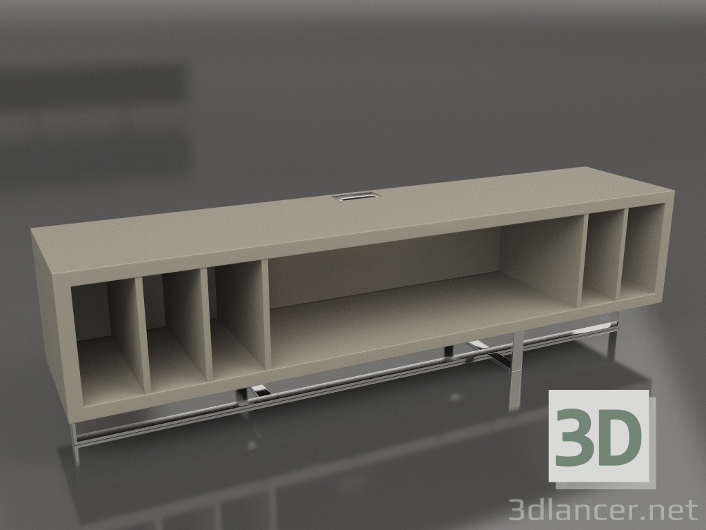 3 डी मॉडल टीवी स्टैंड, चमकदार ग्रे-बेज लैकर, पॉलिश किया हुआ स्टील (200x45x55 सेमी) - पूर्वावलोकन