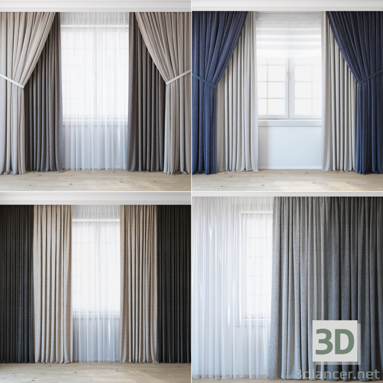 3d Economical curtains | a set of curtains for an interior designer model buy - render