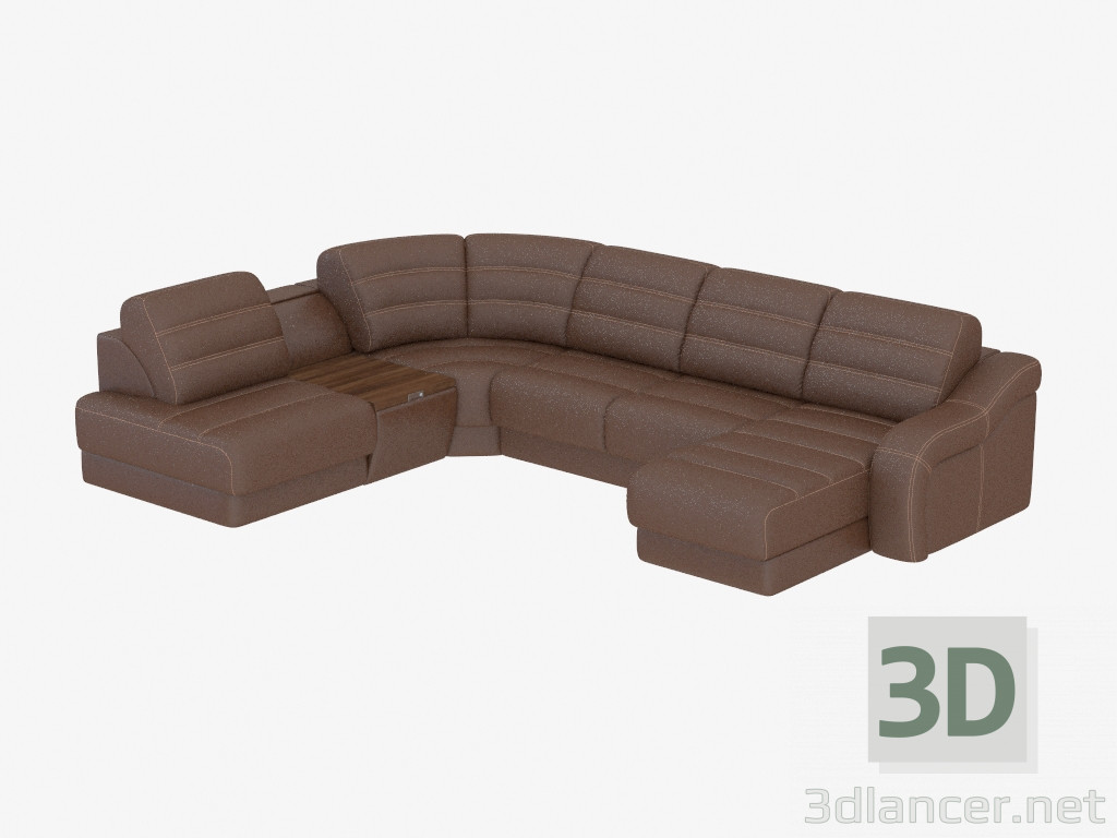 3d model sofá de la esquina de cuero con una barra - vista previa