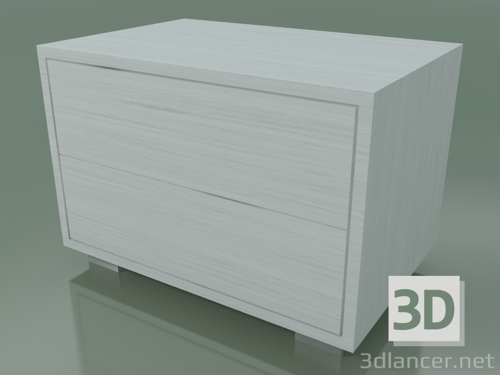 3d model Mesita de noche con 2 cajones (51, pies de acero cepillado, blanco brillante) - vista previa