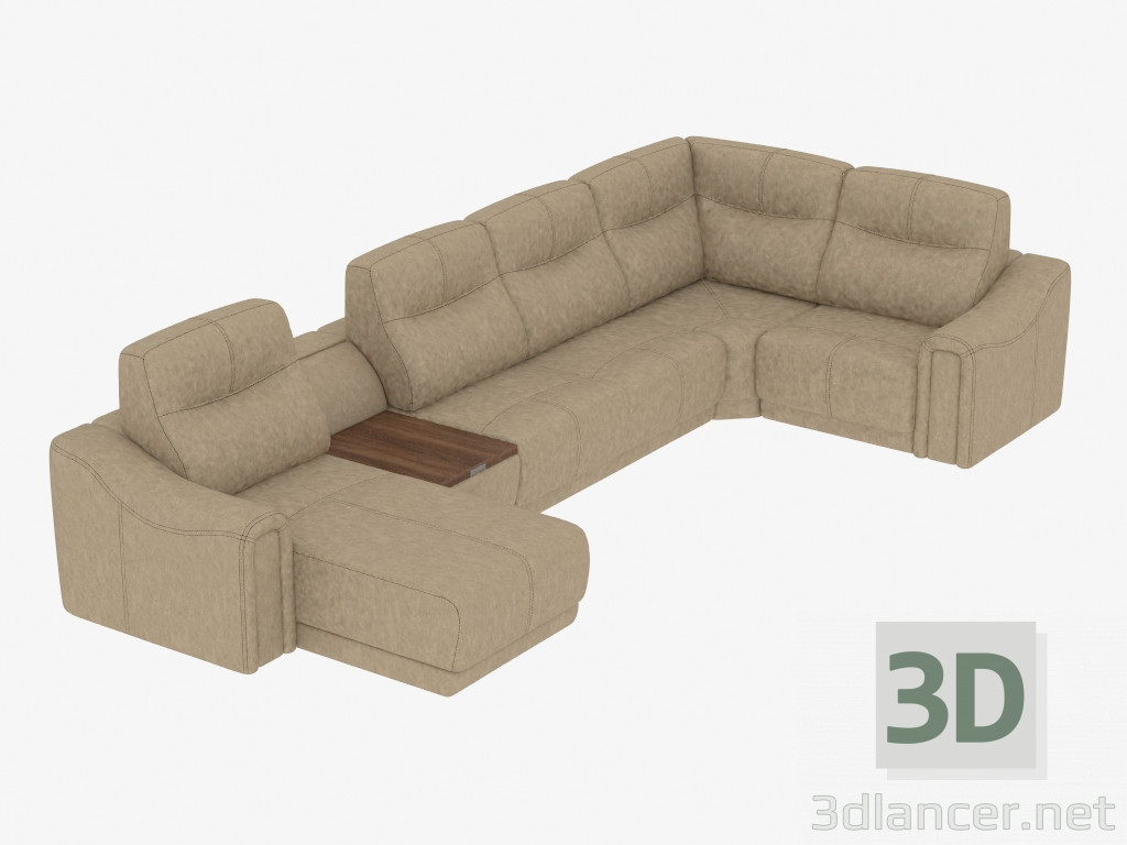 3D Modell Ledersofaecke mit Minibar - Vorschau