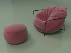 Sessel Uni mit Pouf (rot)