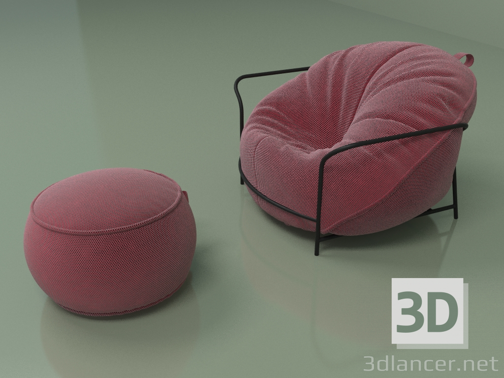 3d model Sillón Uni con puf (rojo) - vista previa