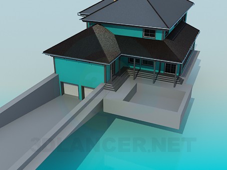 3d model Cottage with pool - preview