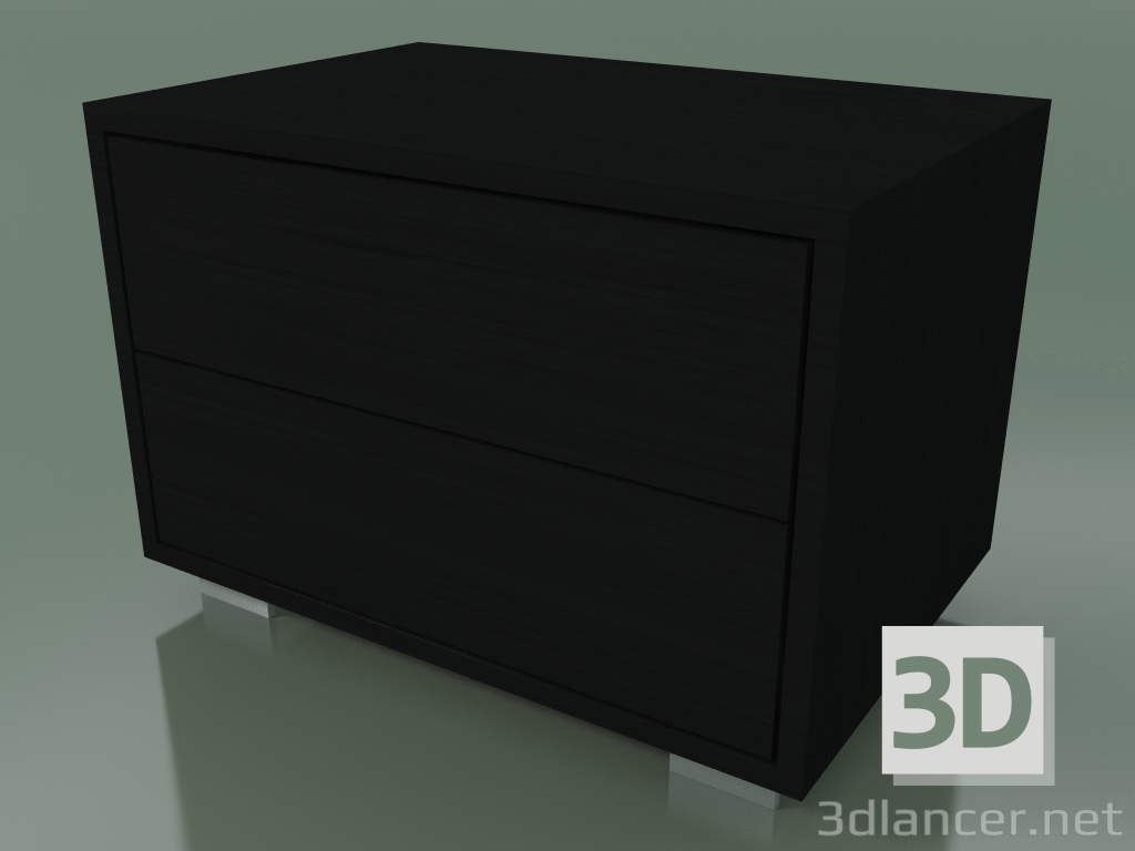 3d model Mesita de noche con 2 cajones (51, pies de acero cepillado, lacado en negro) - vista previa