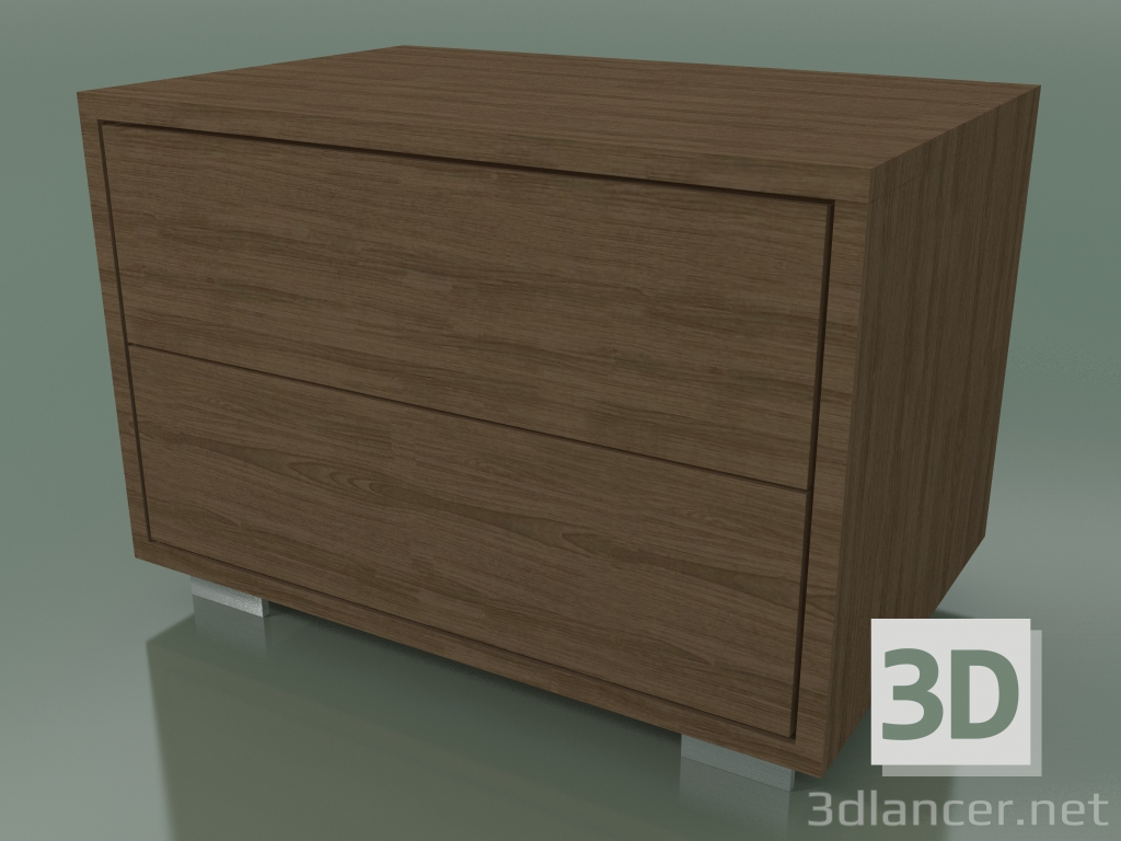 3d model Mesita de noche con 2 cajones (51, pies de acero cepillado, nogal americano lacado natural) - vista previa