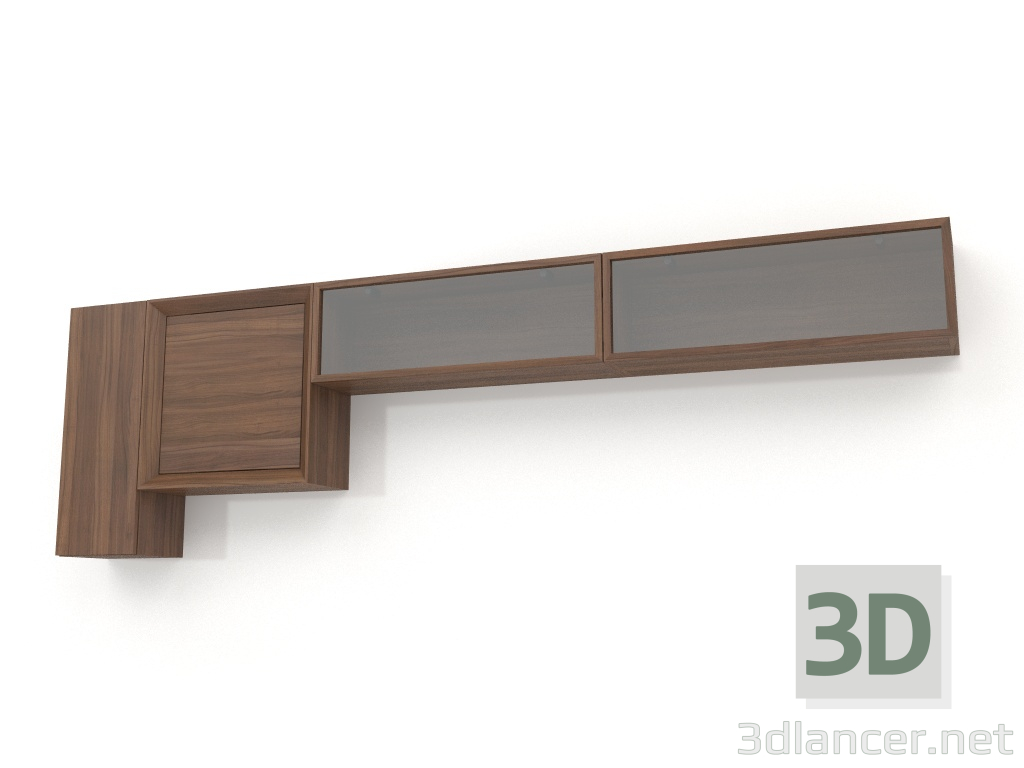 3D Modell Wandschrank, Walnussfurnier Ausführung F (270x25x80 cm) - Vorschau