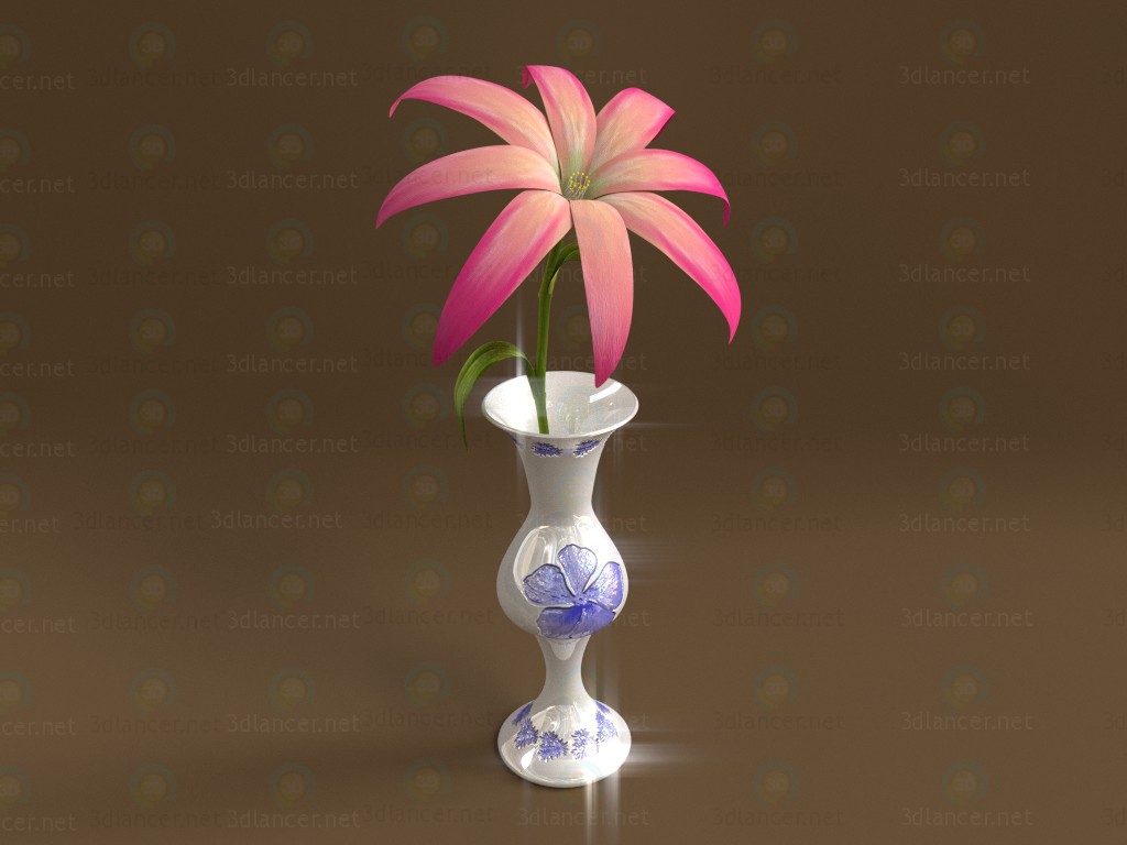 3d model Florero con una flor - vista previa