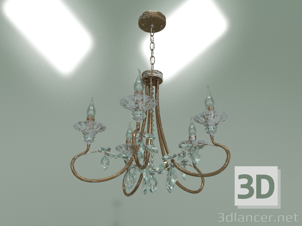 modello 3D Lampadario a sospensione 60057-5 (bianco con oro) - anteprima