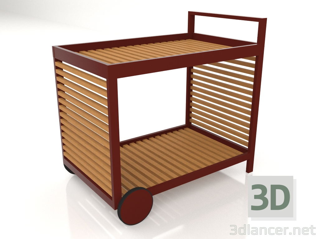 3d model Carro de servicio con estructura de aluminio de madera artificial (rojo vino) - vista previa