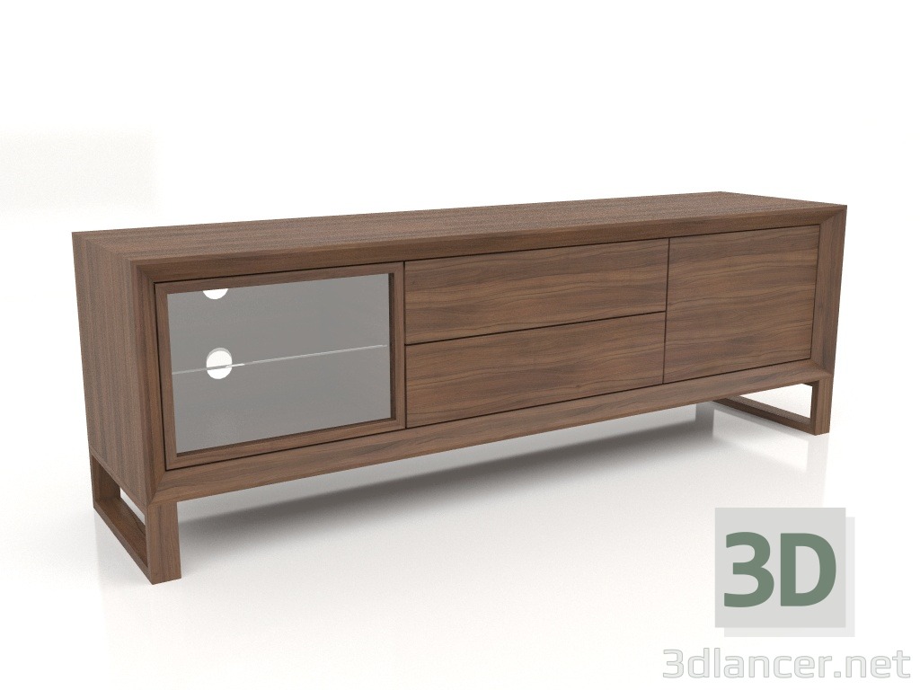 modèle 3D Meuble TV, placage noyer finition F, verre (180x45x60 cm) - preview