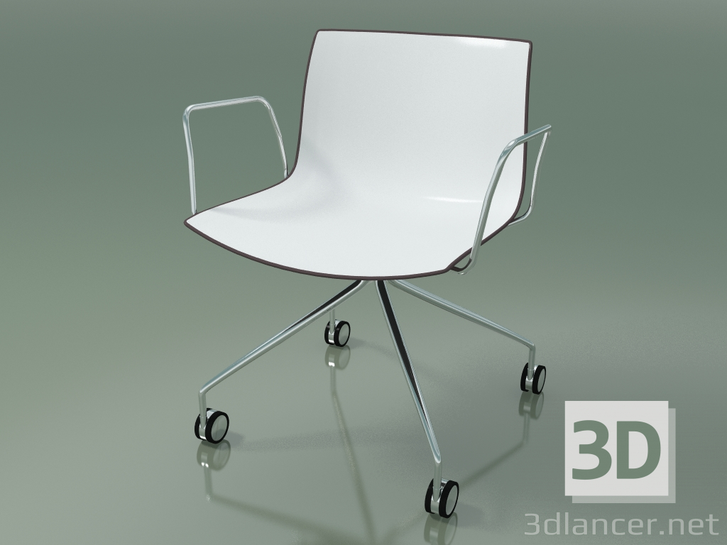 3d model Silla 0219 (4 ruedas, con reposabrazos, cromo, polipropileno bicolor) - vista previa