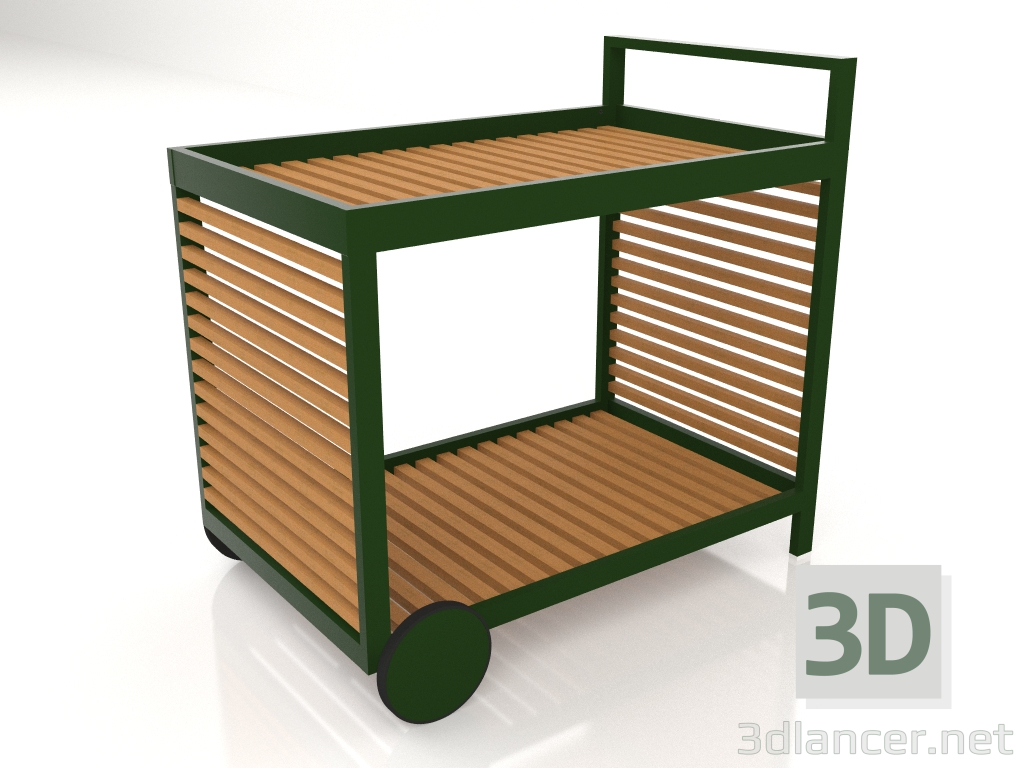 3d model Carro de servicio con estructura de aluminio de madera artificial (verde botella) - vista previa