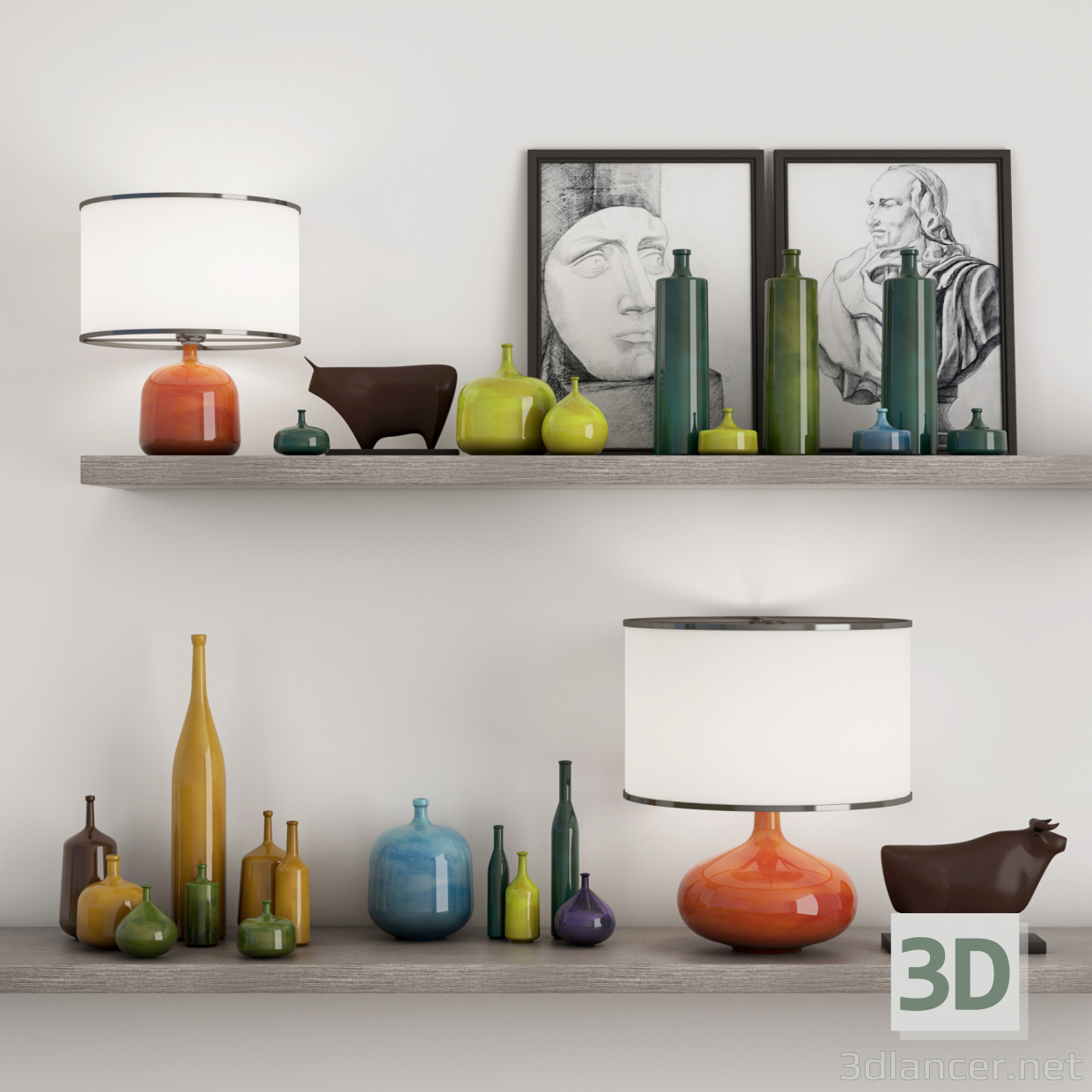 Modelo 3d Prateleiras, vasos, pinturas, figuras - preview