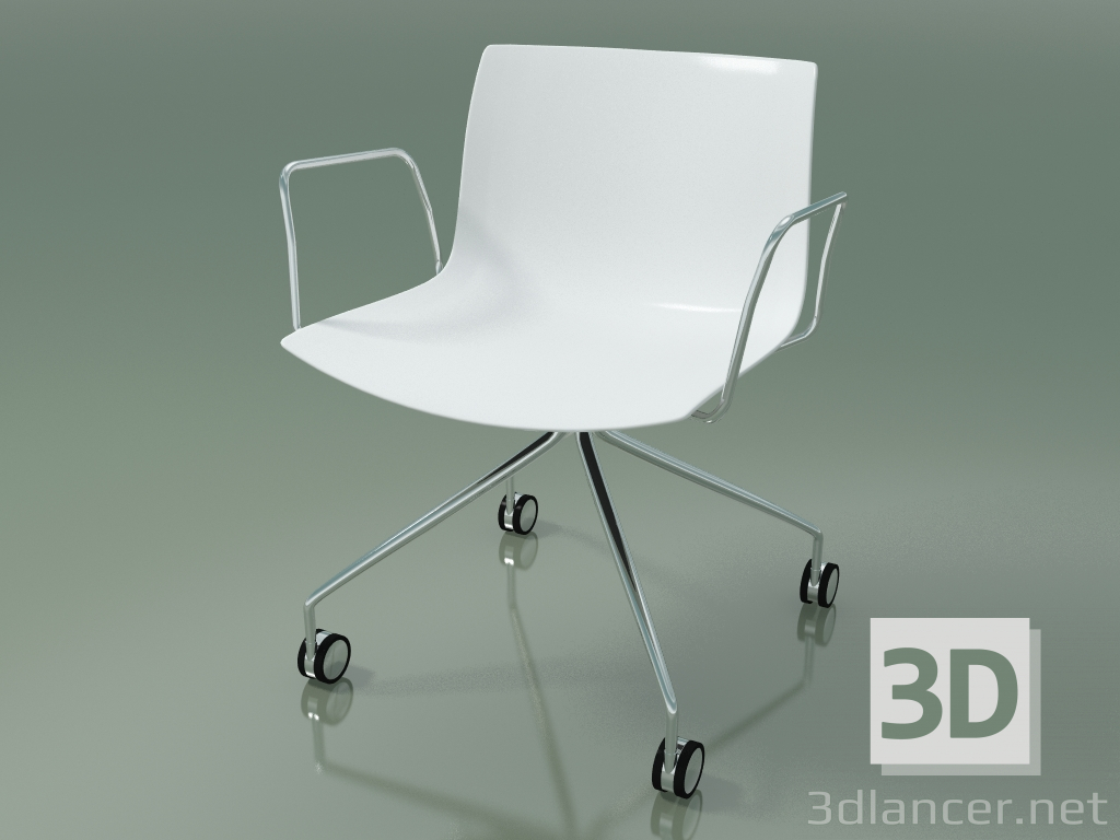 3d model Silla 0219 (4 ruedas, con reposabrazos, cromo, polipropileno PO00401) - vista previa