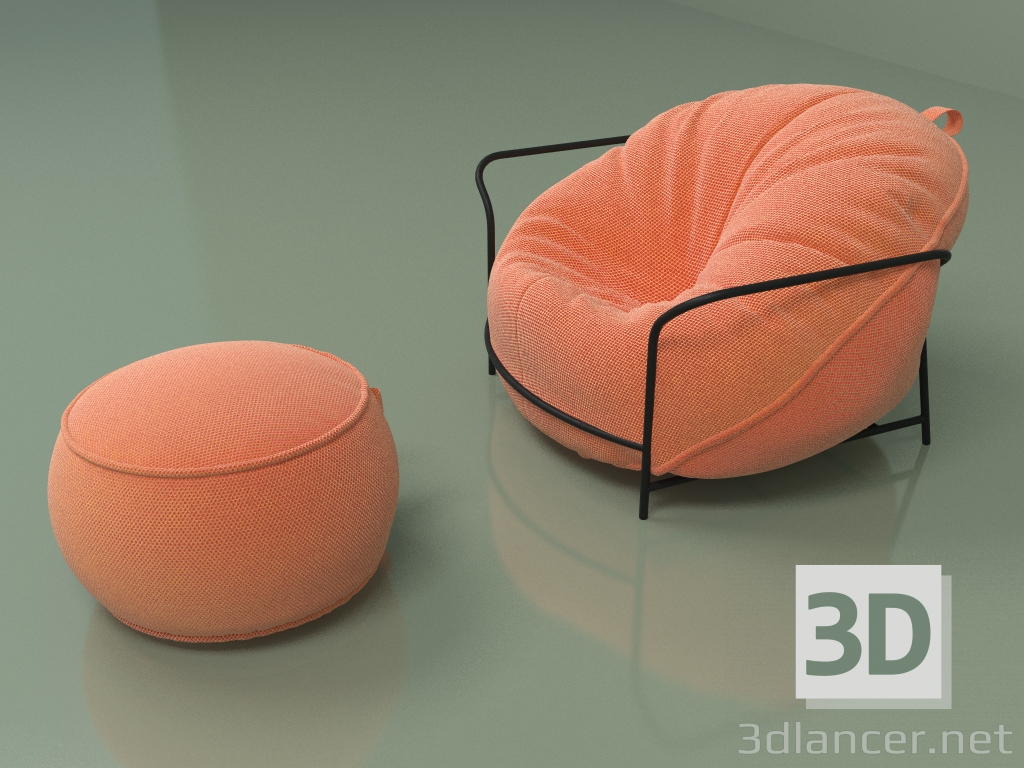 3d model Sillón Uni con puf (naranja) - vista previa