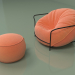 3D Modell Sessel Uni mit Pouf (orange) - Vorschau