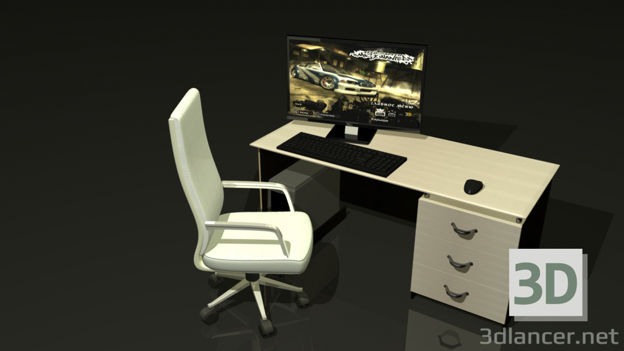 modello 3D di Tavola e sedia del computer con un rullo comprare - rendering