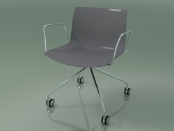 Silla 0219 (4 ruedas, con reposabrazos, cromo, polipropileno PO00412)