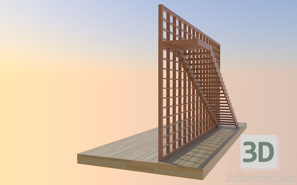 3d model Escalera con barandilla - vista previa