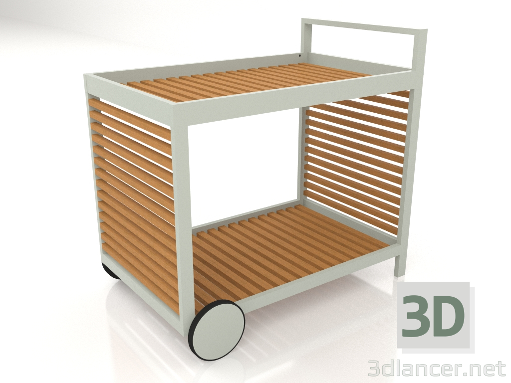 3d model Serving trolley with an aluminum frame made of artificial wood (Cement gray) - preview