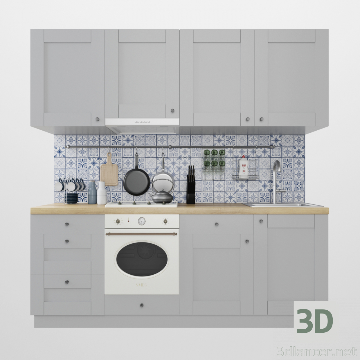 3d kitchen set model buy - render