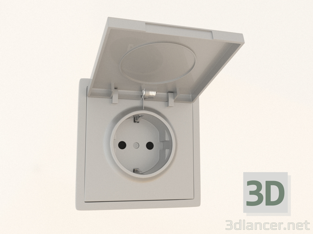 3D Modell Steckdose mit Erdung und Schuko-Abdeckung (16A, 250V, auf Schrauben, Aluminium, DA52026) R98 - Vorschau