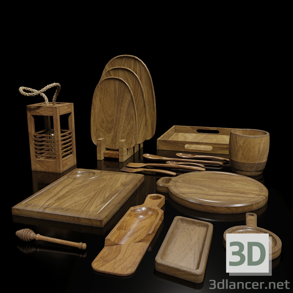 modello 3D di utensili in legno comprare - rendering