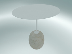 Table basse avec plan de travail ovale Lato (LN9, 50x40cm, H 45cm, Blanc ivoire et marbre Crema Diva