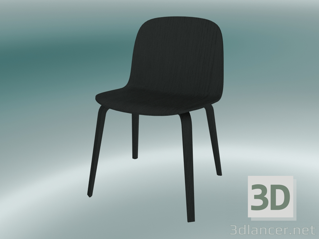 Modelo 3d Cadeira larga com base de madeira Visu (Preto) - preview