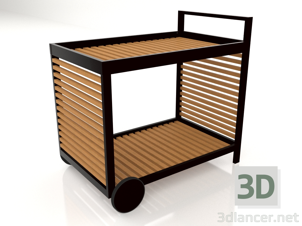 3d model Serving trolley with an aluminum frame made of artificial wood (Black) - preview