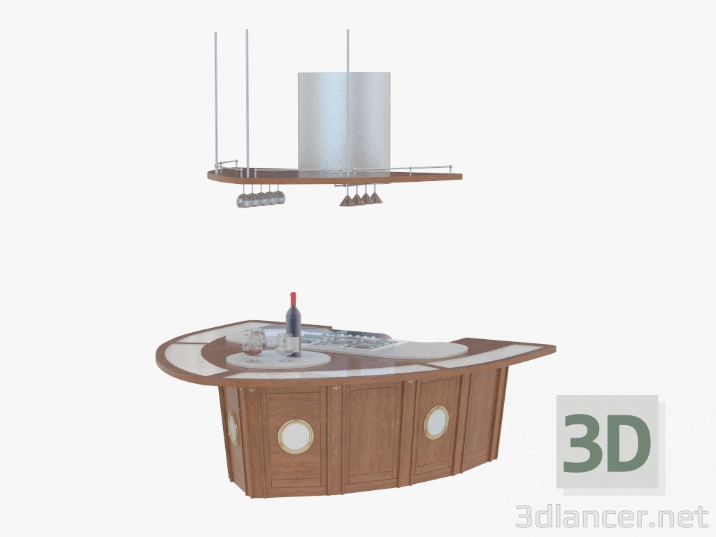 3D Modell Inselküche mit Dunstabzug - Vorschau