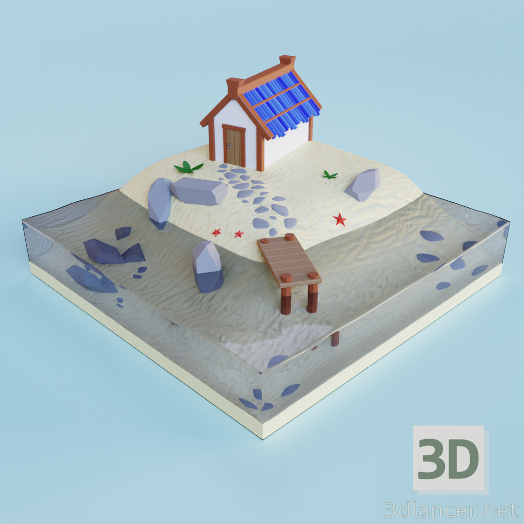 3D Modell Strandhaus-Szene - Vorschau